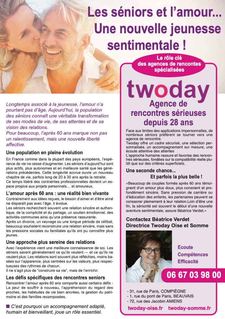 Magazine Recto Verso — Les séniors et l'amour, Twoday agence de rencontres sérieuses Oise et Somme